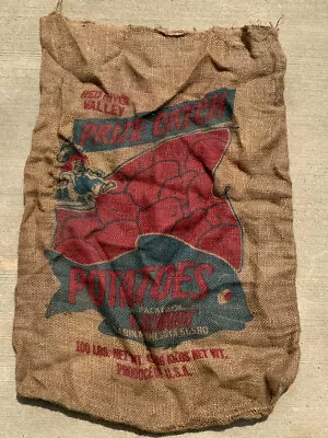 Vintage Burlap Potato Seed Sack Bag Prize Catch R. Schmidt Sabin Minnesota • $20