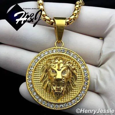 24 Stainless Steel 4mm Gold Plated Box Chain 	Cubic Zirconia Lion Pendant*G109 • $24.99