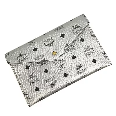 MCM Visetos Mini Clutch Bag Pouch Silver Authentic • $136.49