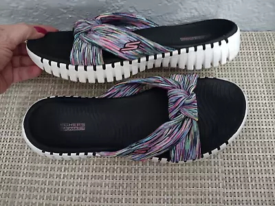 SKECHERS~GoGaMat~~SLIP-ON~sandals~SLIDES~navy/white & Multi-Color SOFT STRAP~8 • $15