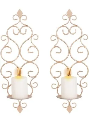 Sziqiqi Iron Wall Candle Sconce Holder Set Of 2 Hanging Wall Mounted Pillar Wall • £14.95