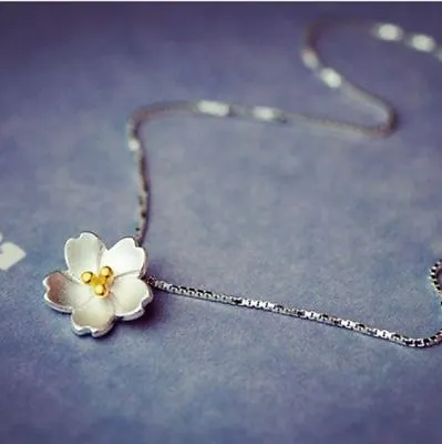 Cherry Blossoms Pendant 925 Sterling Silver Chain Necklace Women Jewellery Gifts • £3.19