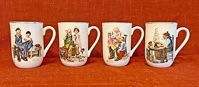 Norman Rockwell Museum Collection 1982 Coffee Mugs Cups Gold Trim Set 4 Pcs • $24