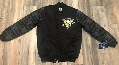 NWT'S Starter Pittsburgh Penguins NHL Bomber Satin Jacket Men’s M Black • $121.50