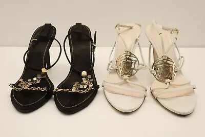 Versace Heel Sandals - 2 Pairs BLK Sz 37 WHITE Sz 38.5 #41 • $169.96