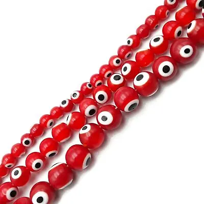 $5.99 • Buy Red Evil Eye Glass Smooth Round Beads Size 6mm 8mm 10mm 15.5  Strand
