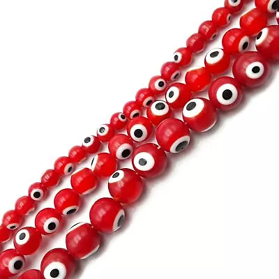 $6.99 • Buy Red Evil Eye Glass Smooth Round Beads Size 6mm 8mm 10mm 15.5  Strand
