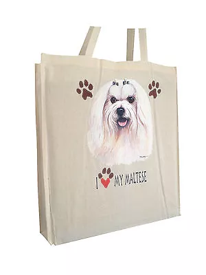 Maltese (b) Cotton Shopping Tote Bag With Gusset And Long Handles Perfect Gift • $16.17