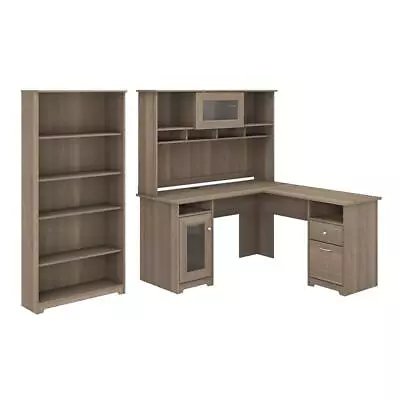 Cabot L Shaped Desk With Hutch And Bookcase In Ash Gray - Engineered Wood • $727.99