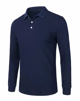 Mens Polo Shirt Jumper Long Sleeve T-Shirt Cotton Plain Golf Gym Shirts Tops • $23.80