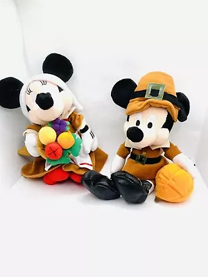 Vintage Disney Mickey And Minnie Mouse Pilgrim Plush Set Of 2 - 9  • $54