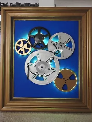 Framed Film Reel Wall Art.  This Piece Is Lit With LED Multicolor Lights. • $180