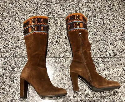 MIU MIU By PRADA Brown Suede Embroidered Tall Boots • $350