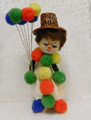 VTG HAND CRAFTED CONCH SEA SHELL 14  CLOWN W/ POM POM BALLOONS RETRO DOLL ART • $15.99