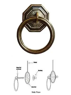 DESIGNER SERIES - Roller Window Shade RING PULL - Antique Brass OCTAGON ROUND • $12.95