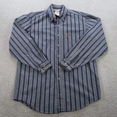 VINTAGE Carhartt Shirt Mens Medium Blue Western Cowboy Work Wear Stripe American • $26.99