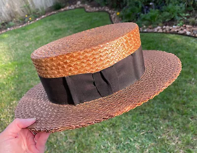 Vintage 1920s Hirschheimer Bros. Co. Men's Straw Boater Hat Ribbon Size 6-7/8 • $192