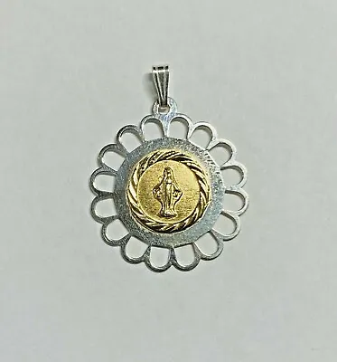 Silver/14K Yellow Gold Miraculous Virgin Mary  Milagrosa  Filigree Medal • $89