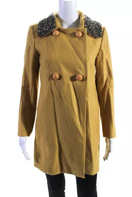 J Crew Womens Mustard Removable Crystal Collar Long Sleeve Coat Size 0 • $42.69