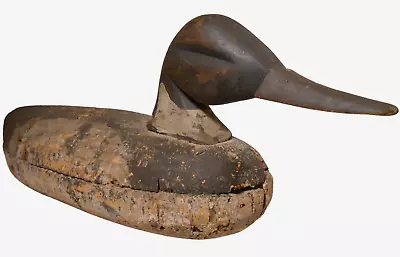 Rare Late 19th C American Folk Art N.e. Prmtv Merganser Drake Sprtng Duck Decoy • $867.50