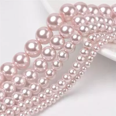 200 Baby Pink Glass Pearl Beads  Mixed Size Round 4mm 6mm 8mm 10mm Jewellery  • £3.69