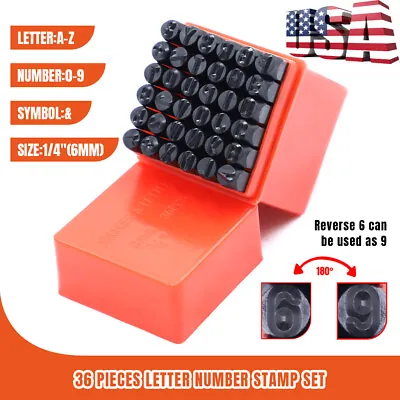 6MM 1/4  36PC Letter & Number Stamp Punch Set Hardened Steel Metal Wood Leather • $15.63