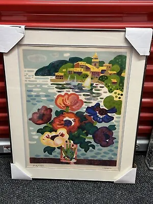 Guy Charon Signed Modernist Still Life Flowers Vase Color Lithograph • $249