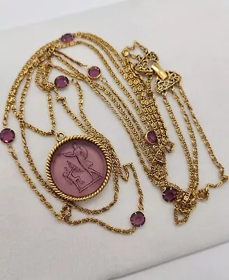 Vintage Signed Goldette NY Glass Intaglio Cameo Venus Cupid 3 Strand Necklace • $39.99