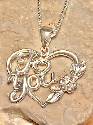 I LOVE YOU Sterling Silver Heart Pendant Necklace Salerno Italy 925 • $14