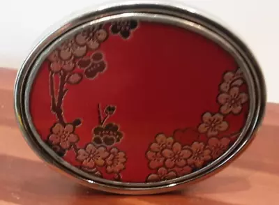 Decorative Womens Belt Buckle Silvertone And Red Floral Center • $11.16