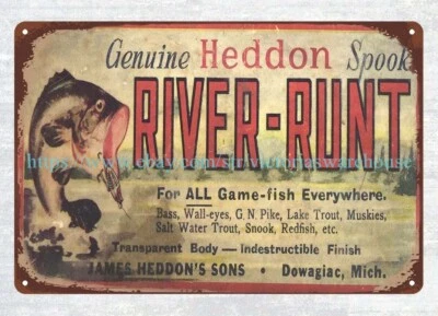 Heddon Spook River Runt Fishing Lure Log Home Cabin Hunting Decor Metal Tin Sign • $18.99