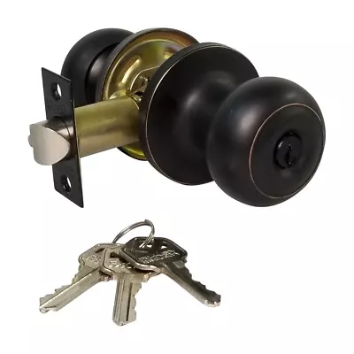 High Quality Door Knob Lock Entry Keyed Cylinder 3 Key Exterior Interior Kw1 ORB • $18.03