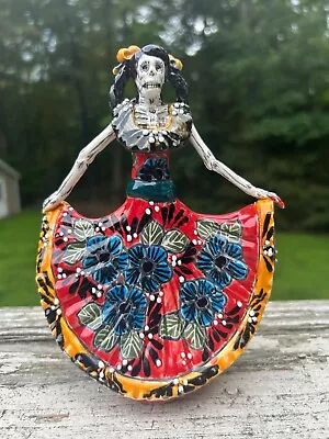Bailarina Dancer Catrina Mini Talavera Statue 7  Hand Paint Ceramic Mexican A25 • $59