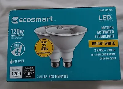 NIB Ecosmart-120W PAR38 LED Motion Sensor Flood Light Bulb Bright White 2 Pk • $21.99