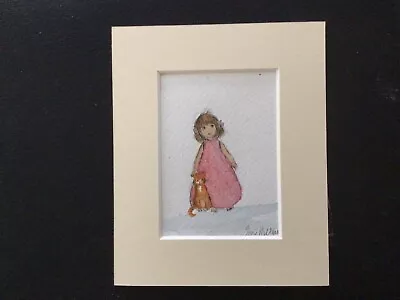 Aceo Original Watercolour Painting By Toni Little Girl And Ginger Cat • £5.30