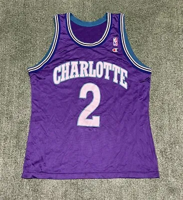 Vintage Champion Charlotte Hornets Larry Johnson Jersey Size M/L NBA Basketball  • $35