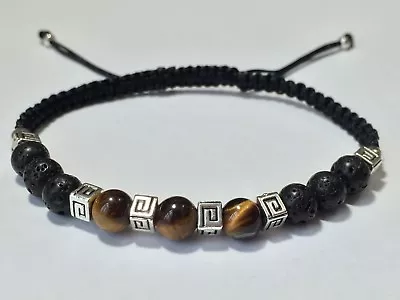 Men's Fashion Tiger Eye Lava Stone Black Braided Adjustable Shamballa Bracelet  • $14.49