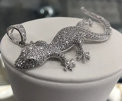 925 Sterling Silver Large Lizard Iced 3Ct Round Moissanite Men's Charm Pendant • $224.99