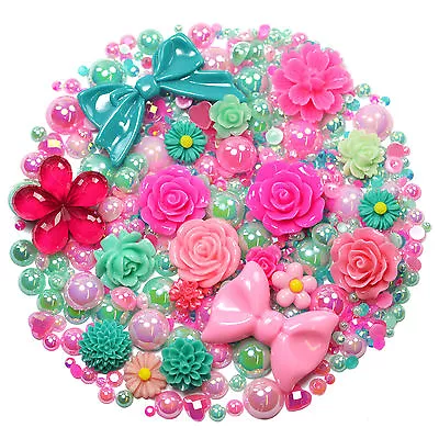 £3.99 • Buy MIX SET Flatback Cabochons SWEET PEA Pearl Diamantes Embellishment Decoden