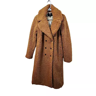 J Crew Coat Womens Medium Double Breasted Teddy Sherpa Topcoat Camel Brown NEW • $214.12