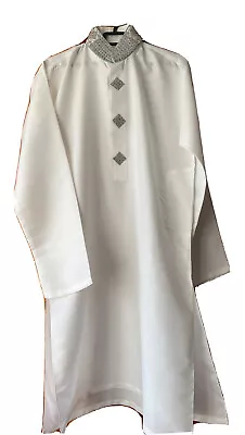 Mens Indian Asian Off White Raw Silk 2 Piece Kurta Suit Mehndi Wedding Party • £14.99