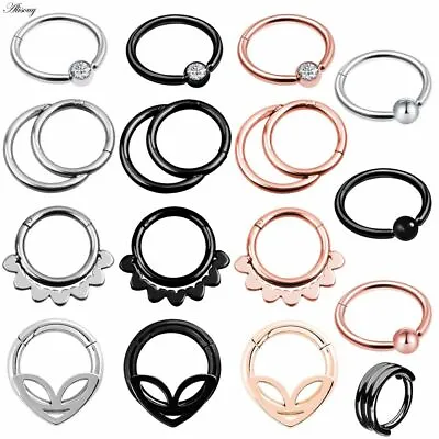 1pc Nose Hoop Rings Hinged Ear Septum Piercing Double Layers Steel Clicker Segme • $13.44