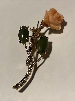 Swoboda Flower Brooch ~ Jade Coral  Pin Vintage • $10.99