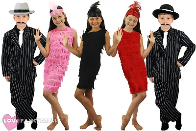 Childs 1920's Costume Girls Flapper And Boys Gangster Suit Musical Fancy Dress • £18.99