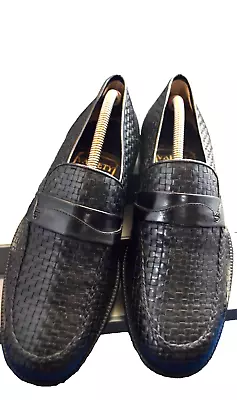 VARIETY Vintage Classic Men's Black Woven Leather Slip-On Shoes  9 UK EU 43 • £39.99