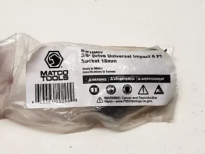 Matco ADV 3/8  Drive 18mm Metric 6 Pt Universal Swivel Impact Socket - BUP18M6V • $22.95