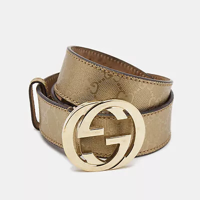 Gucci Gold GG Imprime Canvas Interlocking G Buckle Belt 90CM • $252