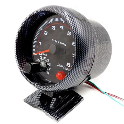 $16.82 • Buy Universal 3.75  12V Car Carbon Fibre Tachometer Gauge With Red Shift Light T0P6