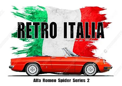£15 • Buy ALFA ROMEO SPIDER S2  T-shirt.  RETRO ITALIA. CLASSIC CAR. OLD SKOOL. FLAG.
