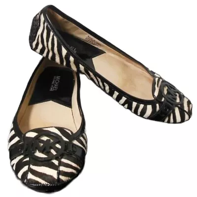 Michael Kors Calf Hair Black/White Zebra Print Leather Logo Trim Flats Size 7 • $28.72